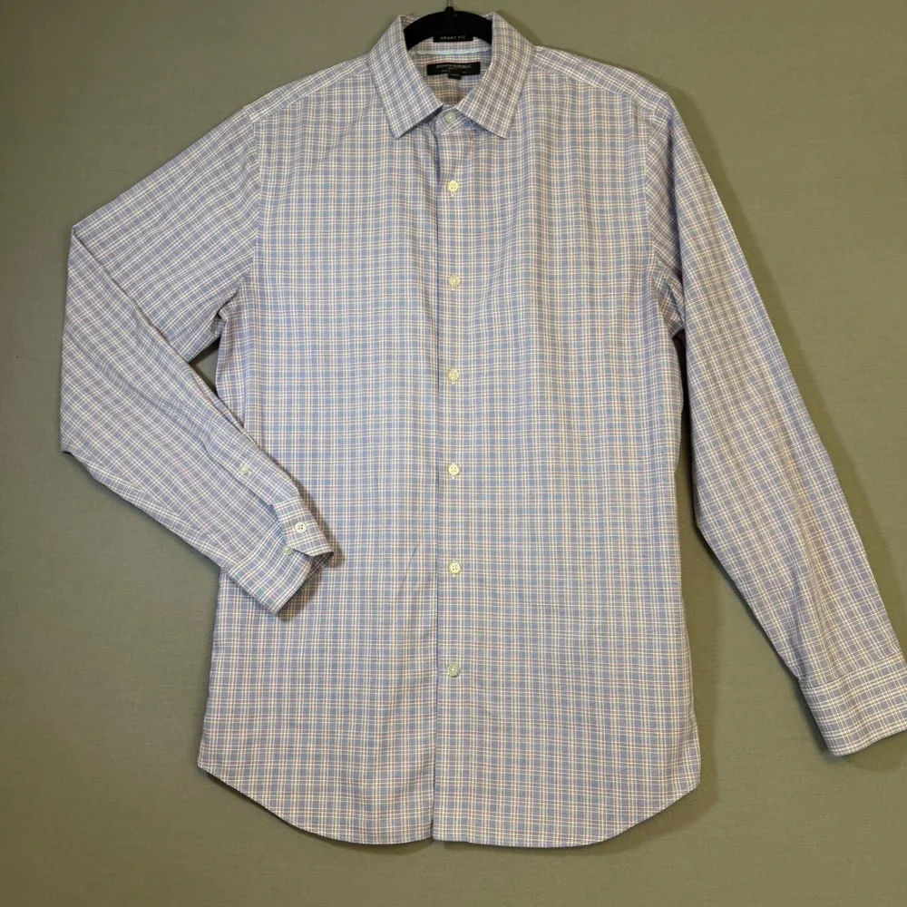 Banana Republic Grant Fit Mens Medium Blue Red Non-Iron Cotton Stretch Shirt